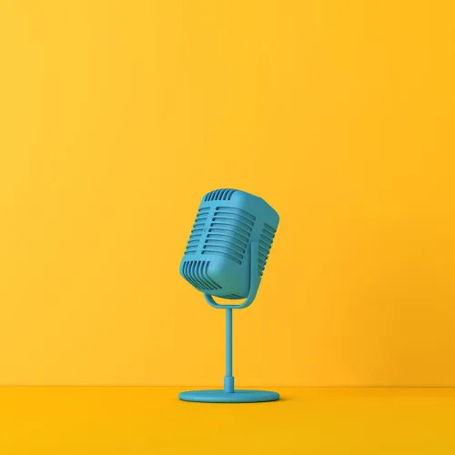 Blue Retro Microphone On Yellow Background