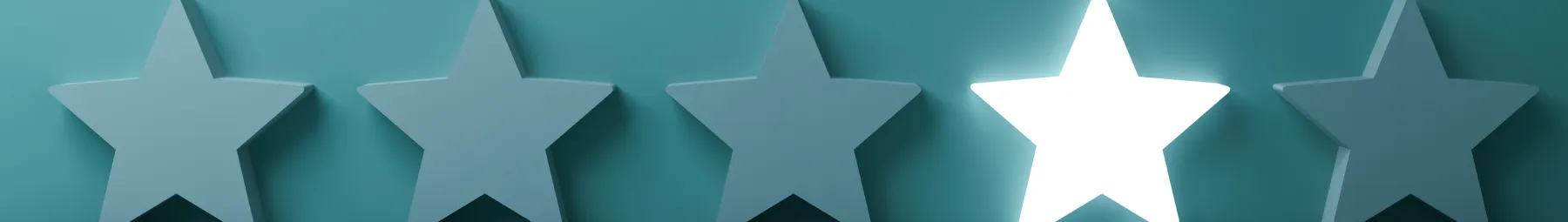 row of 5 stars. Four are blue colour similar to background and one is bright white